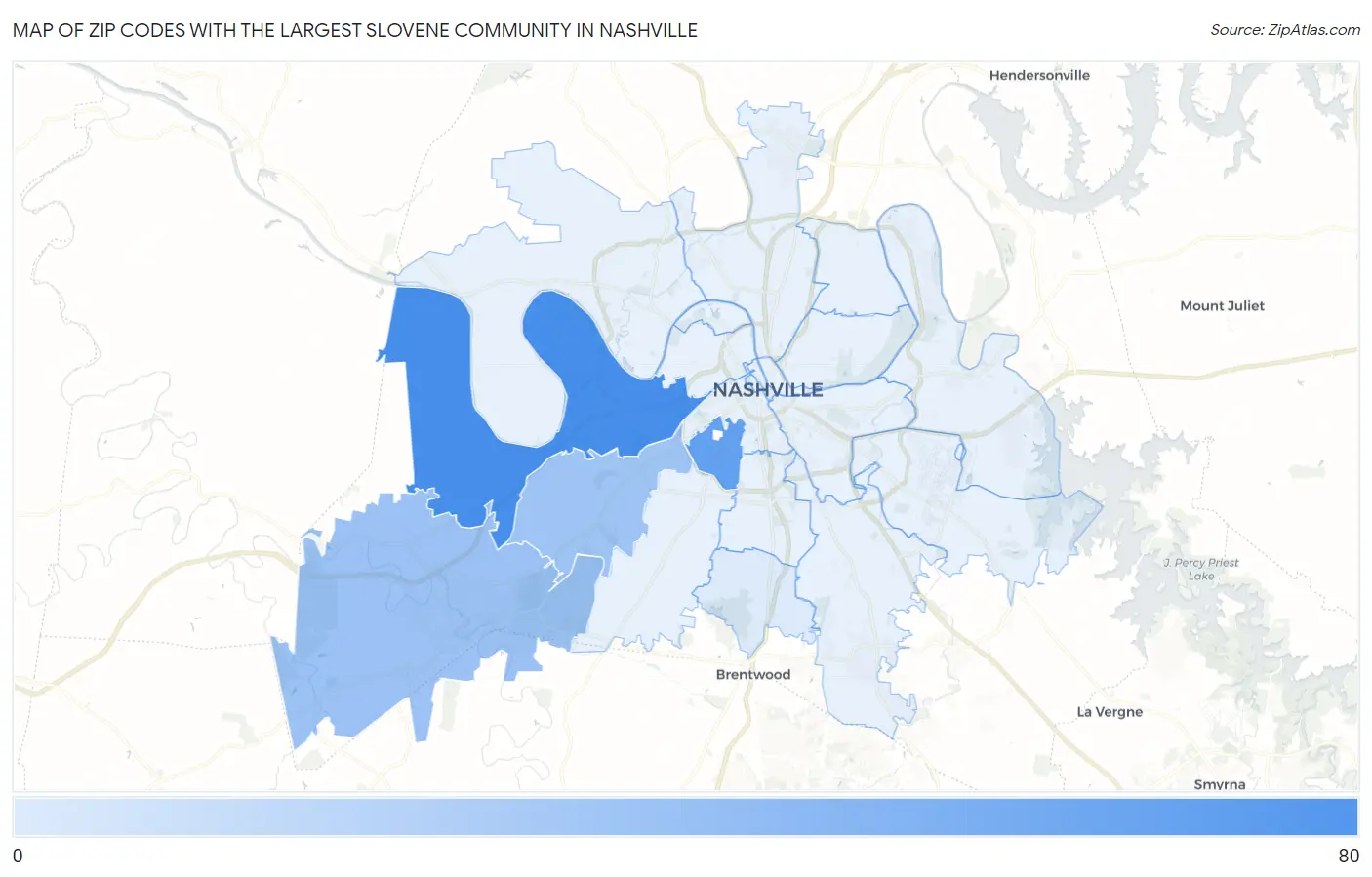 Zip Codes with the Largest Slovene Community in Nashville Map