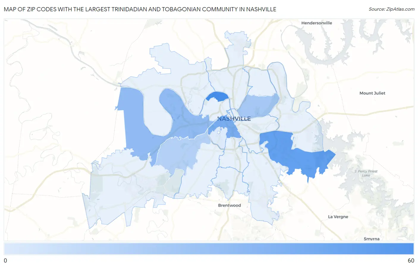 Zip Codes with the Largest Trinidadian and Tobagonian Community in Nashville Map