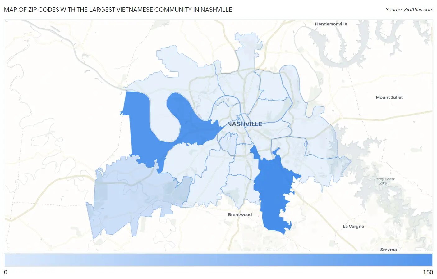 Zip Codes with the Largest Vietnamese Community in Nashville Map