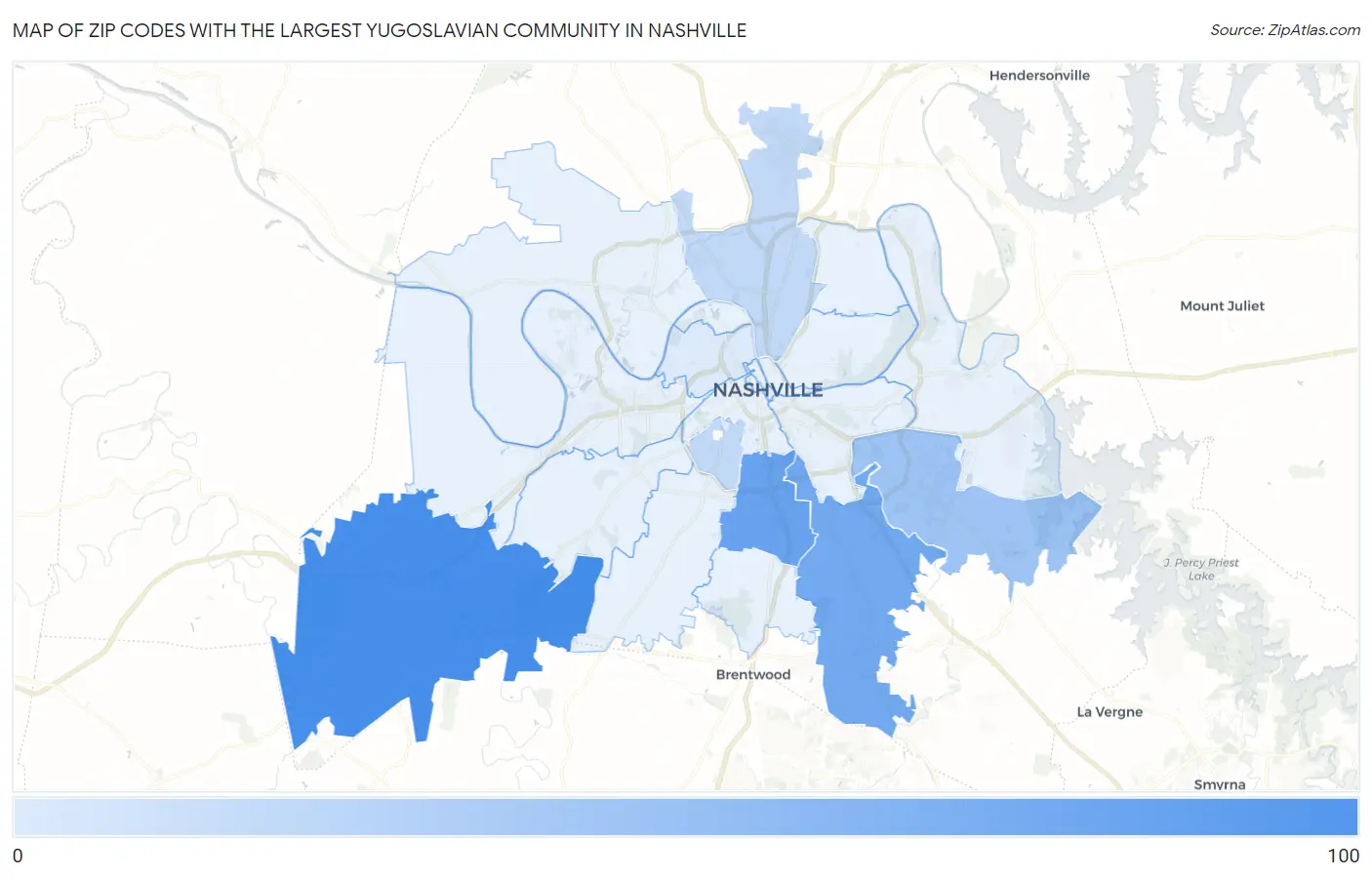 Zip Codes with the Largest Yugoslavian Community in Nashville Map