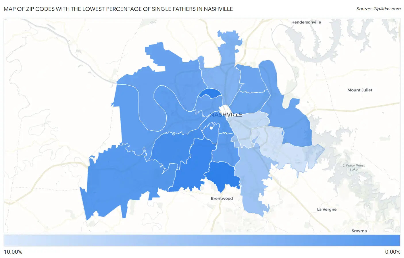Zip Codes with the Lowest Percentage of Single Fathers in Nashville Map