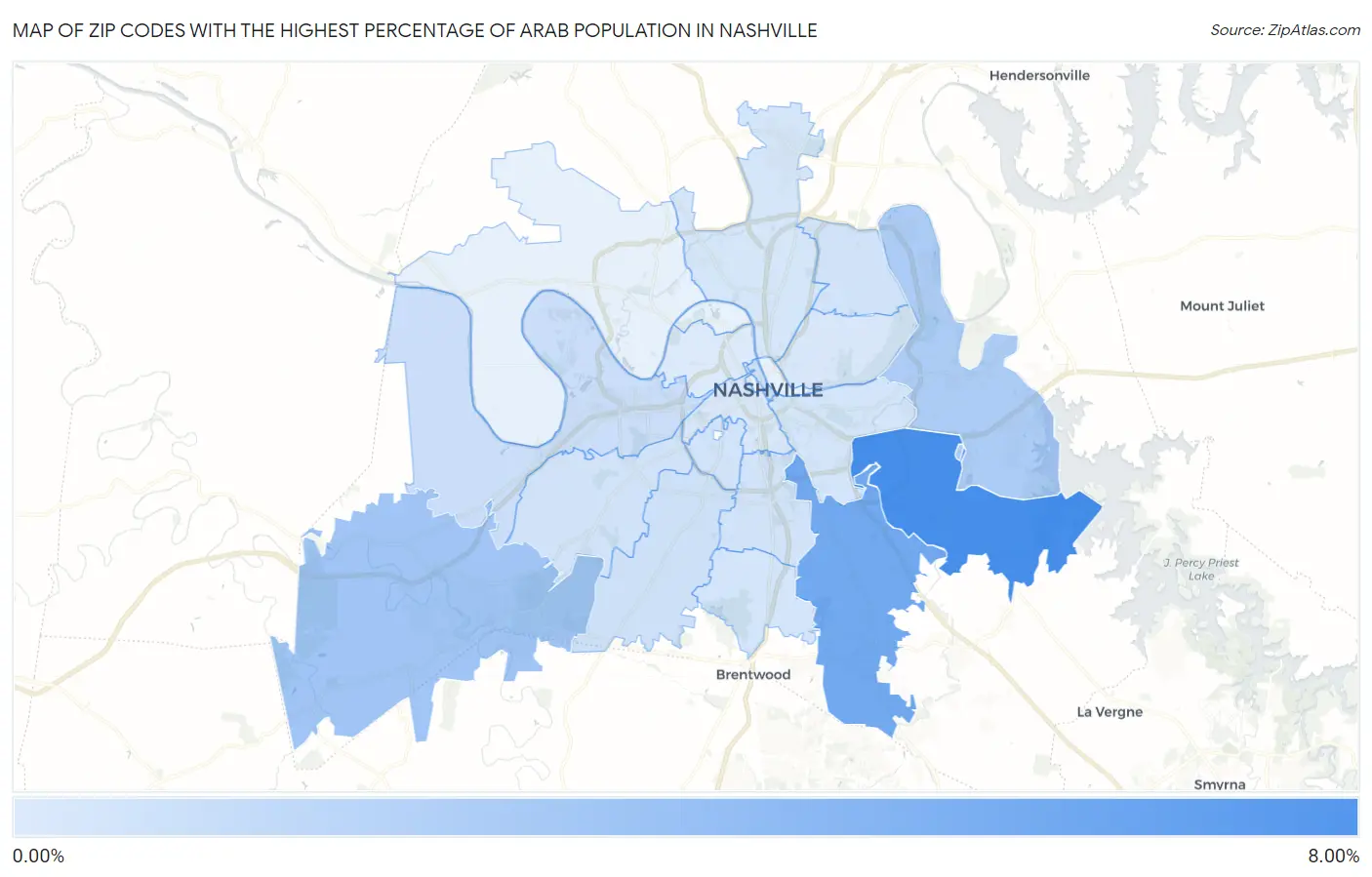 Zip Codes with the Highest Percentage of Arab Population in Nashville Map