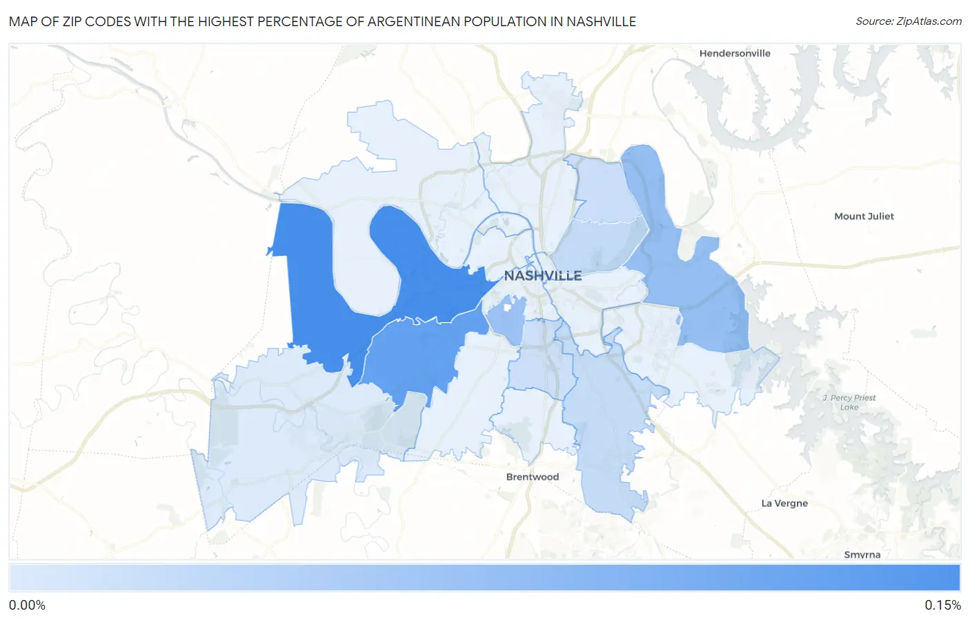 Zip Codes with the Highest Percentage of Argentinean Population in Nashville Map