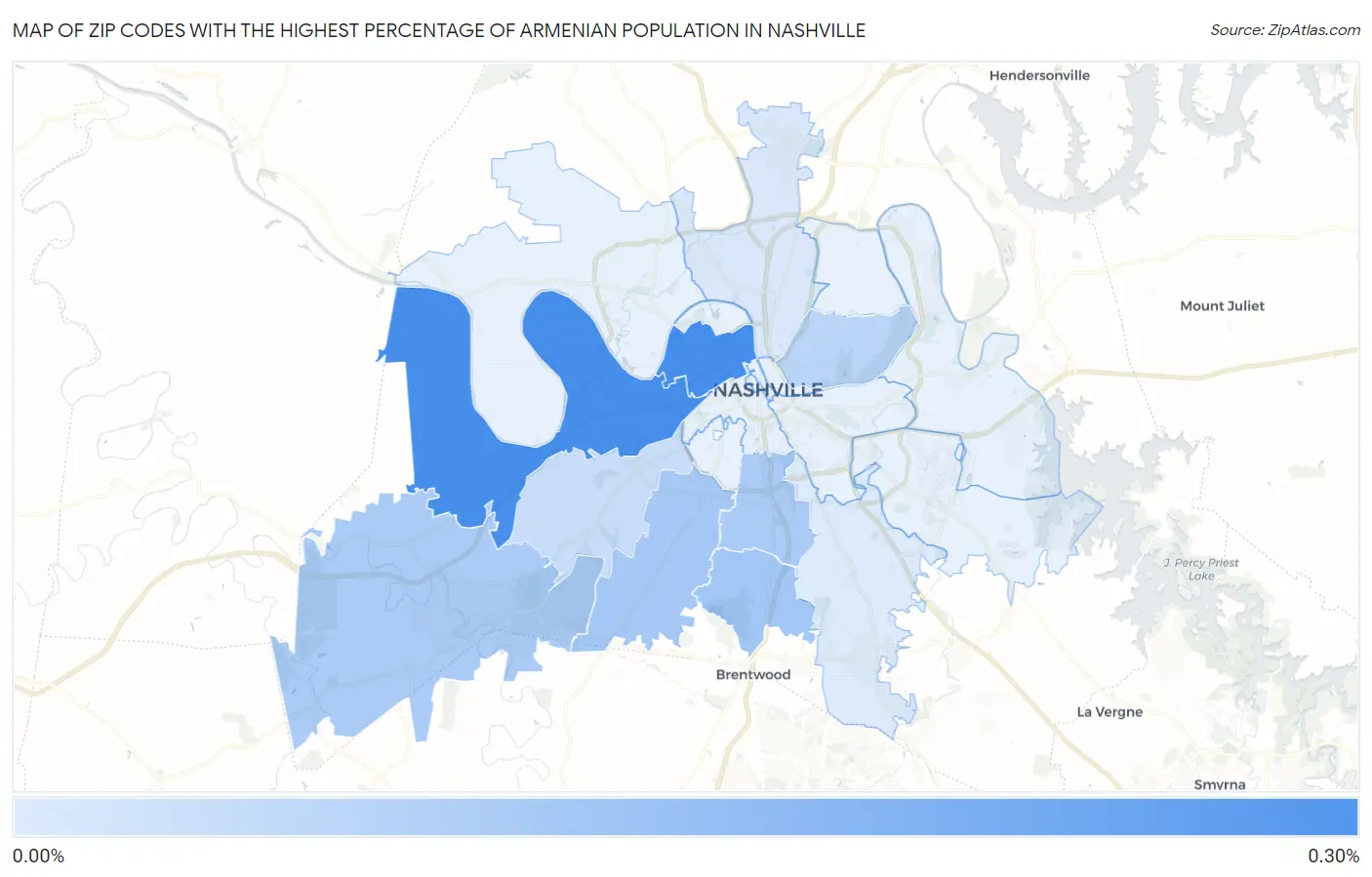Zip Codes with the Highest Percentage of Armenian Population in Nashville Map