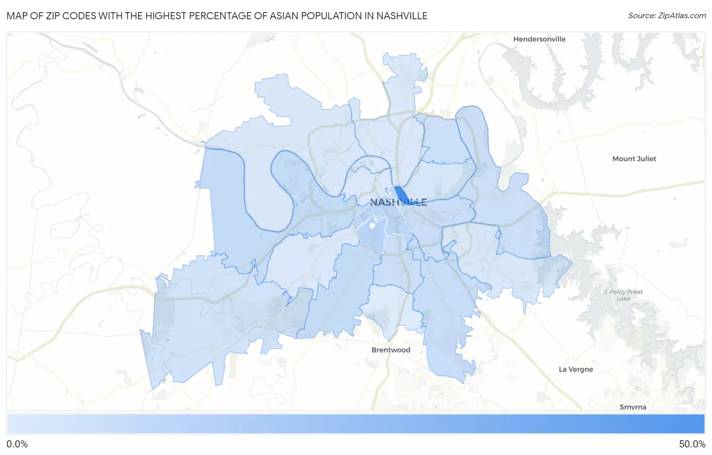 Zip Codes with the Highest Percentage of Asian Population in Nashville Map