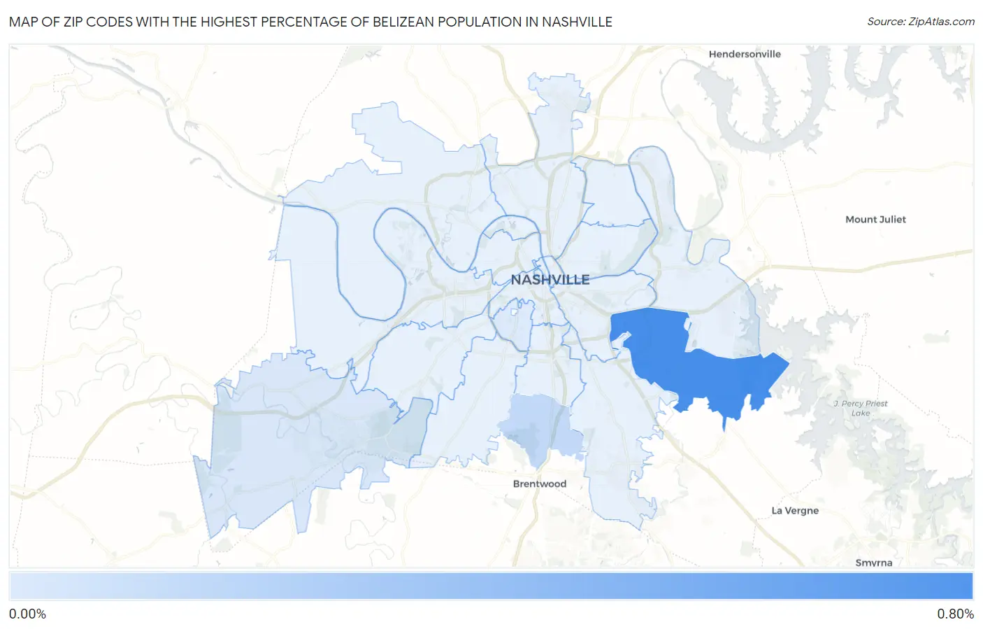 Zip Codes with the Highest Percentage of Belizean Population in Nashville Map