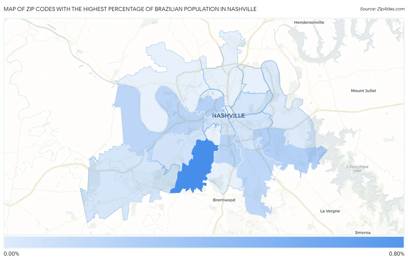 Zip Codes with the Highest Percentage of Brazilian Population in Nashville Map