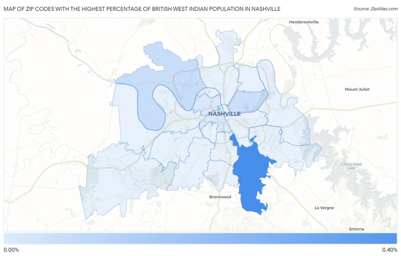 Zip Codes with the Highest Percentage of British West Indian Population in Nashville Map