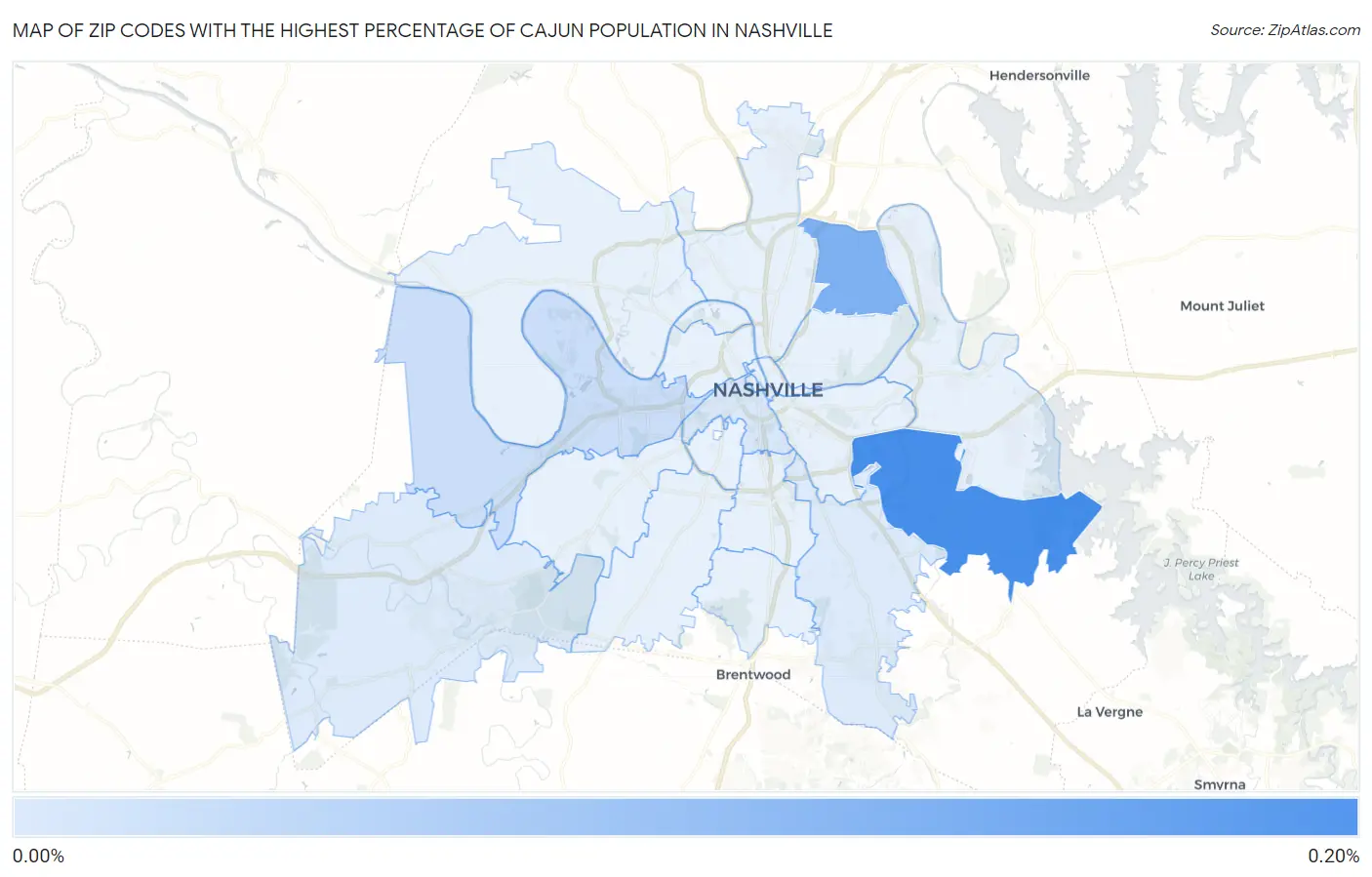 Zip Codes with the Highest Percentage of Cajun Population in Nashville Map