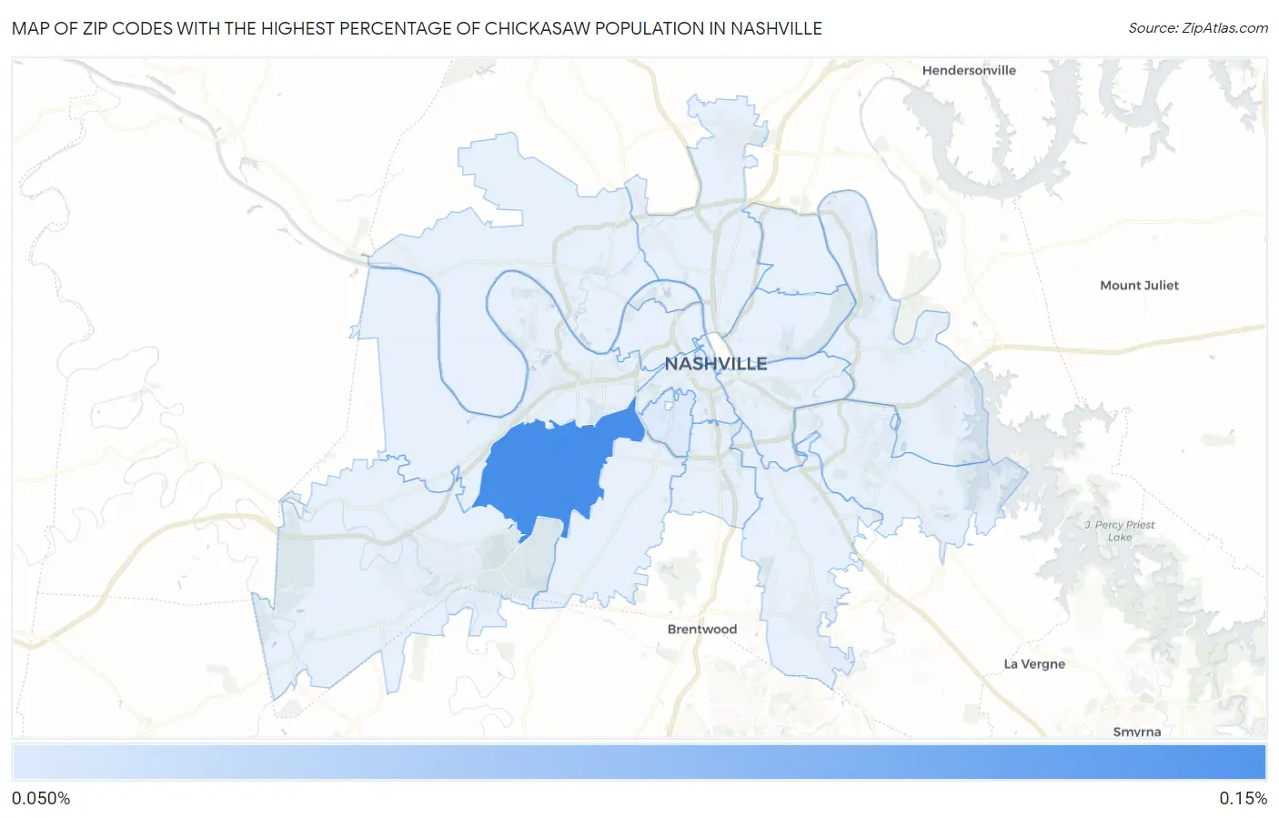Zip Codes with the Highest Percentage of Chickasaw Population in Nashville Map