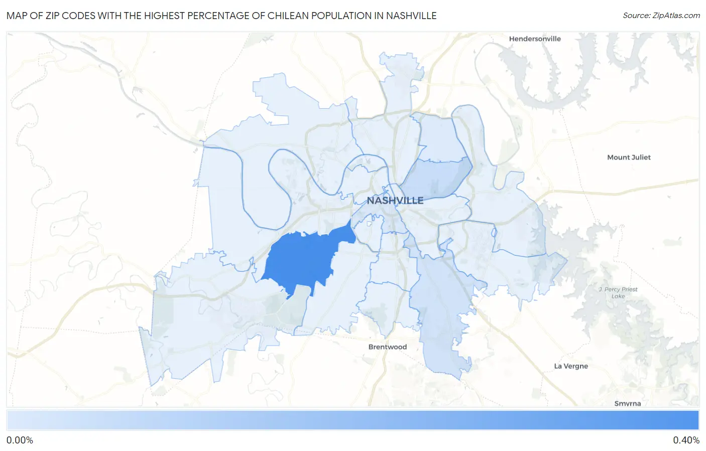 Zip Codes with the Highest Percentage of Chilean Population in Nashville Map