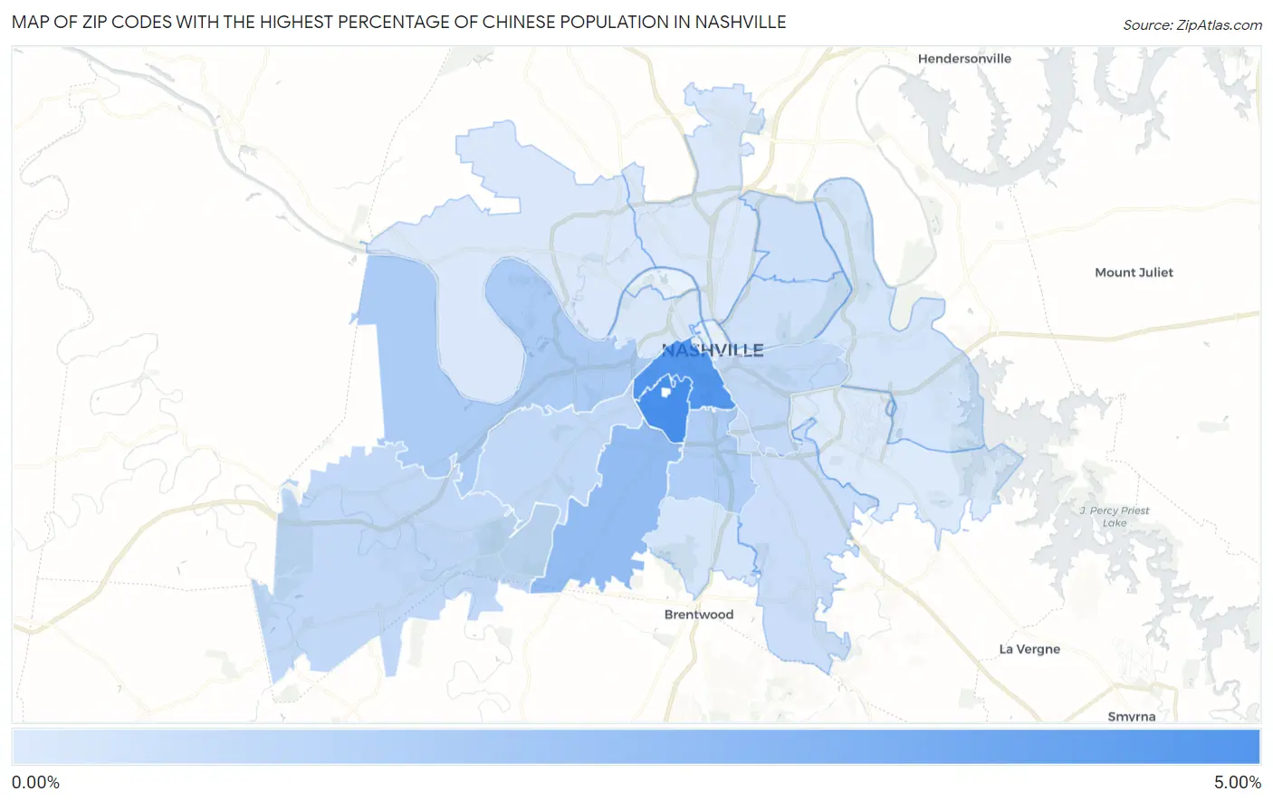 Zip Codes with the Highest Percentage of Chinese Population in Nashville Map