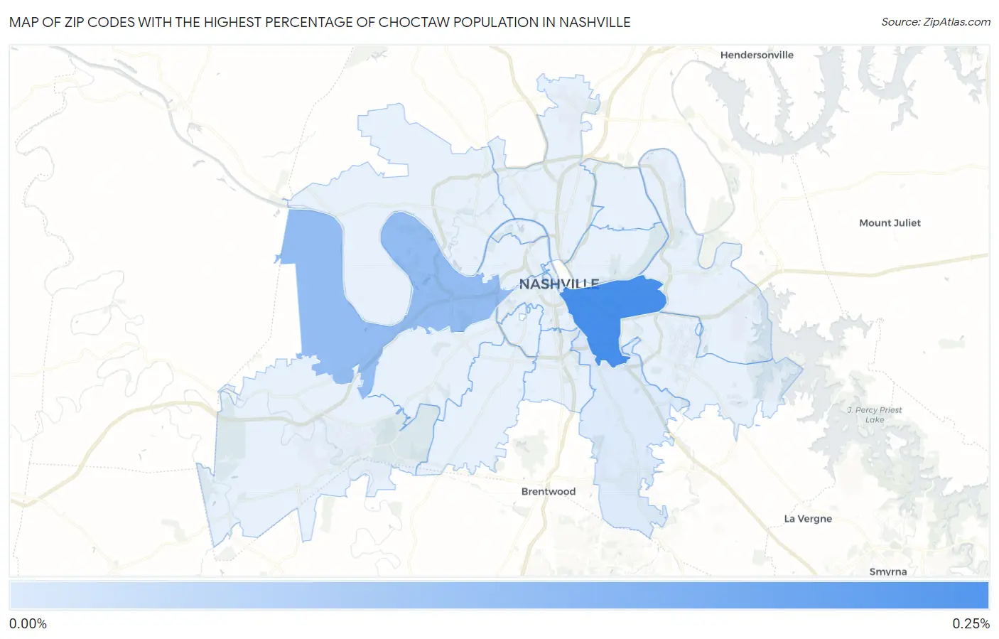 Zip Codes with the Highest Percentage of Choctaw Population in Nashville Map