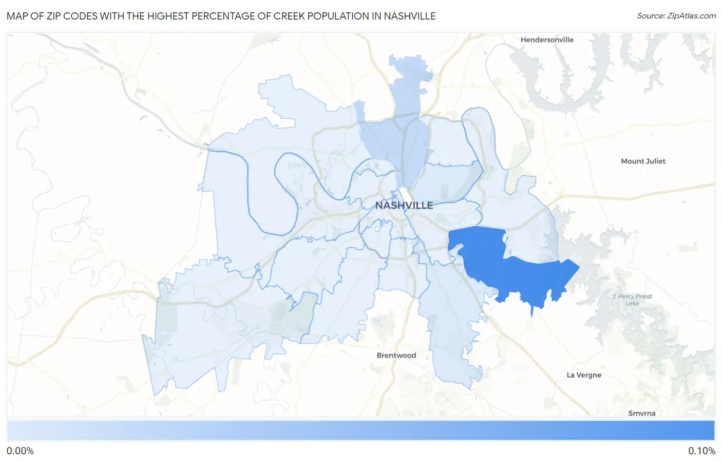 Zip Codes with the Highest Percentage of Creek Population in Nashville Map