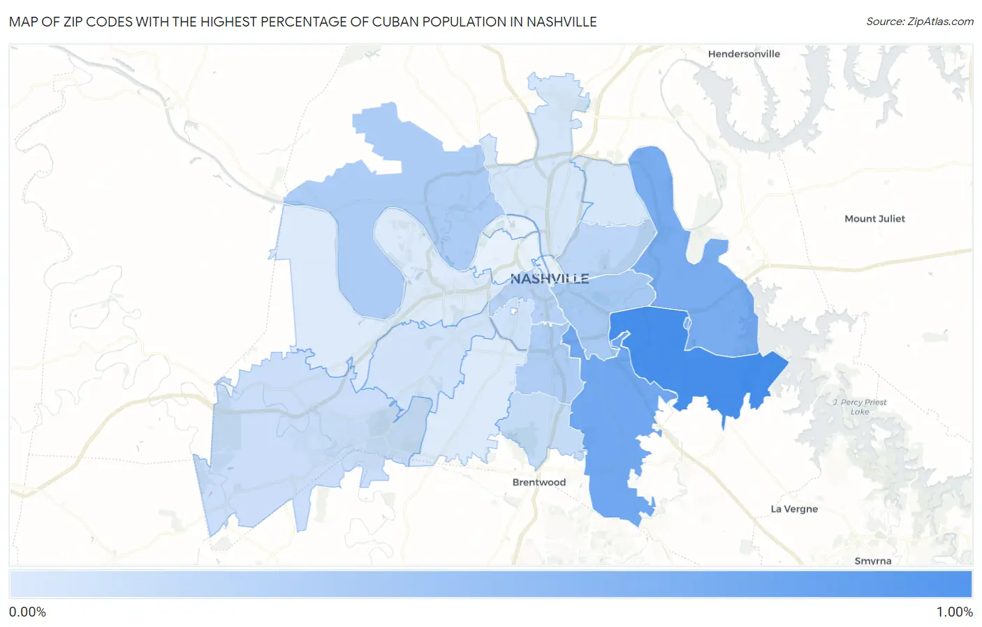 Zip Codes with the Highest Percentage of Cuban Population in Nashville Map