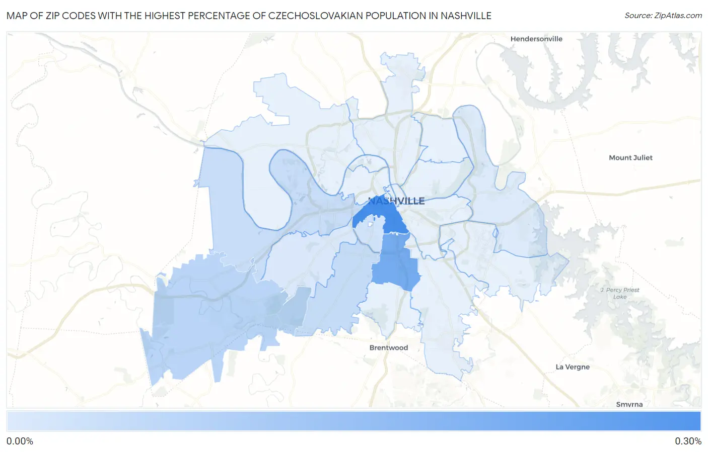 Zip Codes with the Highest Percentage of Czechoslovakian Population in Nashville Map