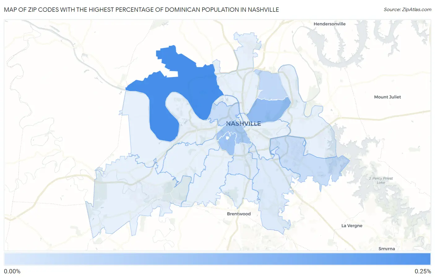 Zip Codes with the Highest Percentage of Dominican Population in Nashville Map