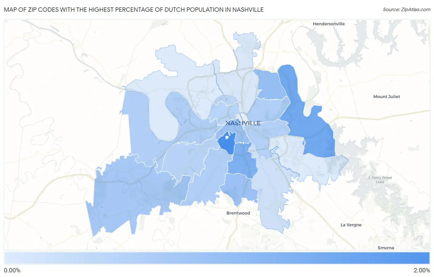 Zip Codes with the Highest Percentage of Dutch Population in Nashville Map
