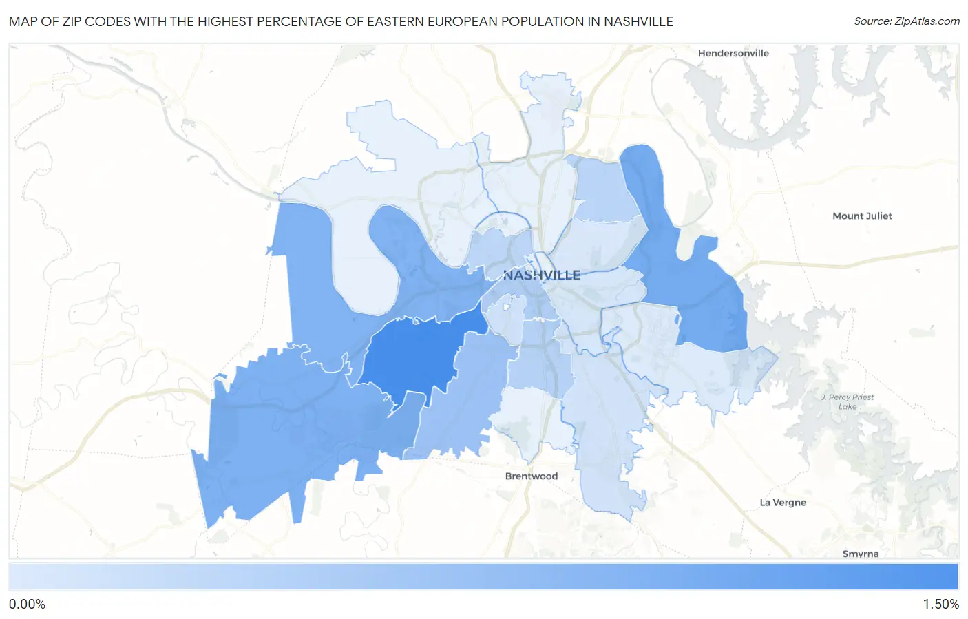 Zip Codes with the Highest Percentage of Eastern European Population in Nashville Map