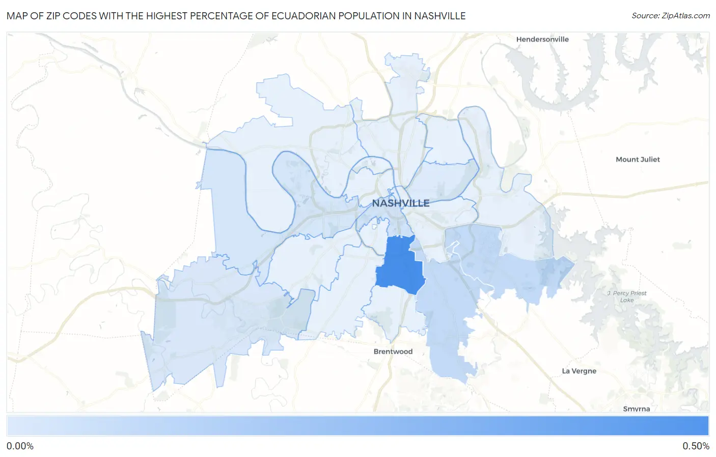 Zip Codes with the Highest Percentage of Ecuadorian Population in Nashville Map