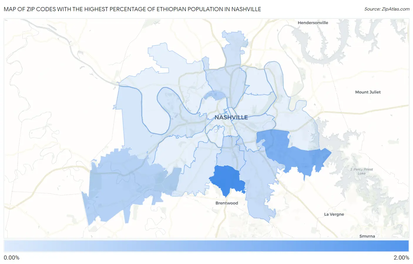 Zip Codes with the Highest Percentage of Ethiopian Population in Nashville Map