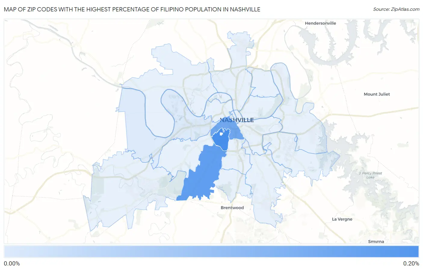 Zip Codes with the Highest Percentage of Filipino Population in Nashville Map
