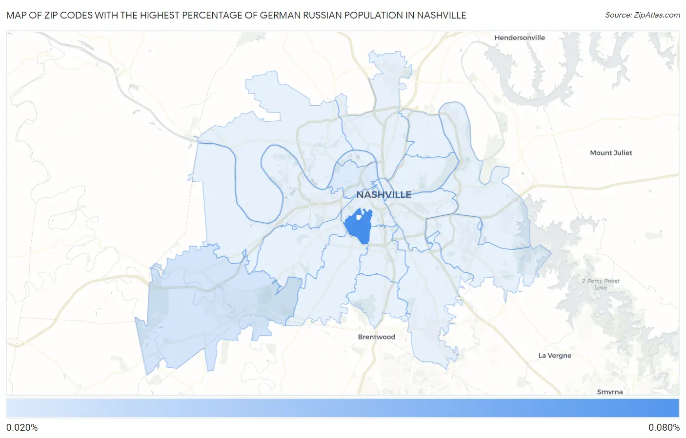 Zip Codes with the Highest Percentage of German Russian Population in Nashville Map