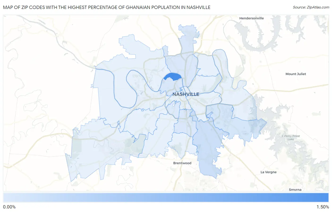 Zip Codes with the Highest Percentage of Ghanaian Population in Nashville Map