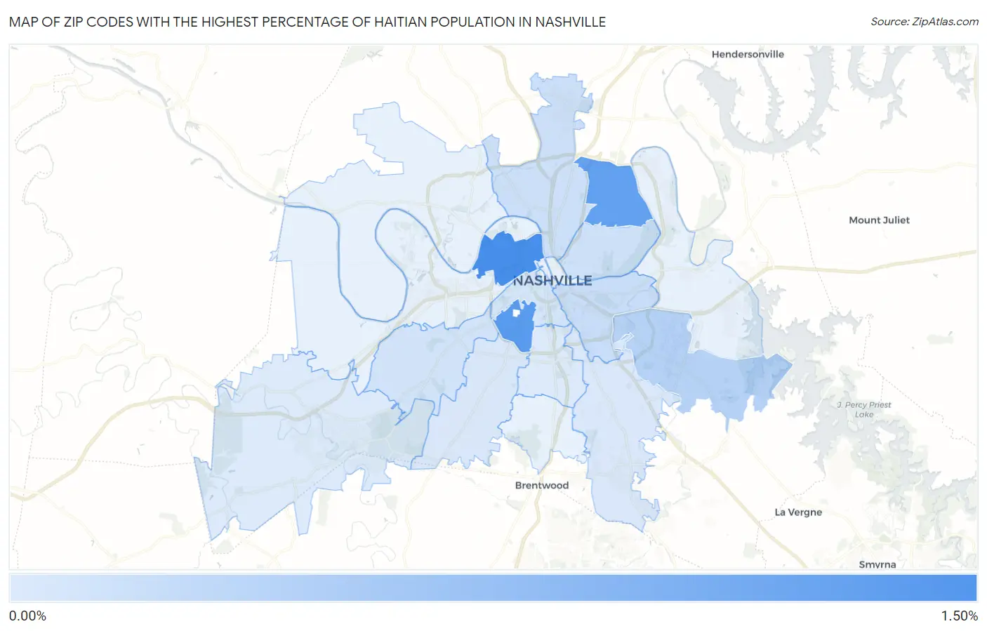Zip Codes with the Highest Percentage of Haitian Population in Nashville Map