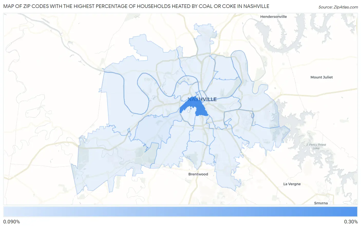 Zip Codes with the Highest Percentage of Households Heated by Coal or Coke in Nashville Map