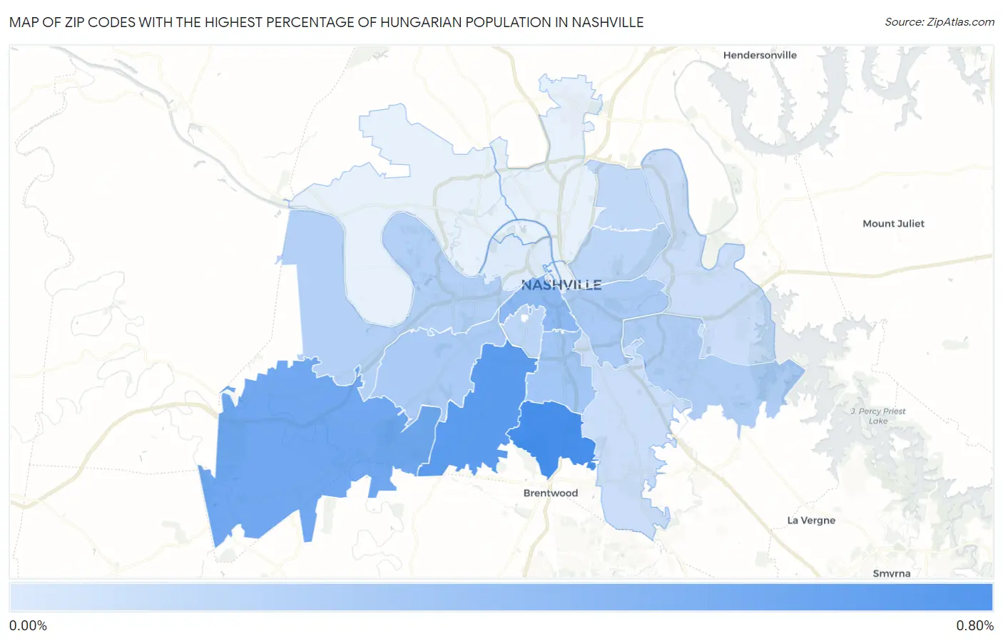 Zip Codes with the Highest Percentage of Hungarian Population in Nashville Map