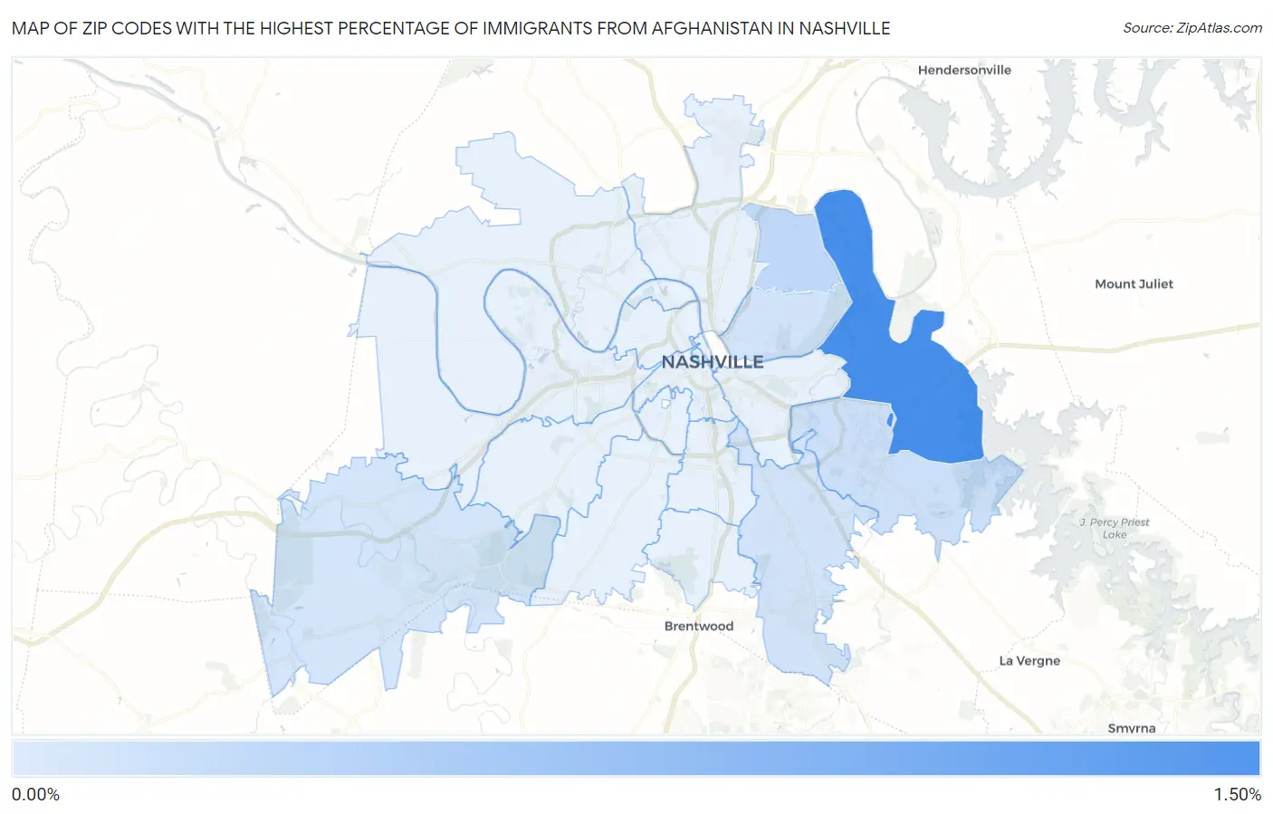 Zip Codes with the Highest Percentage of Immigrants from Afghanistan in Nashville Map