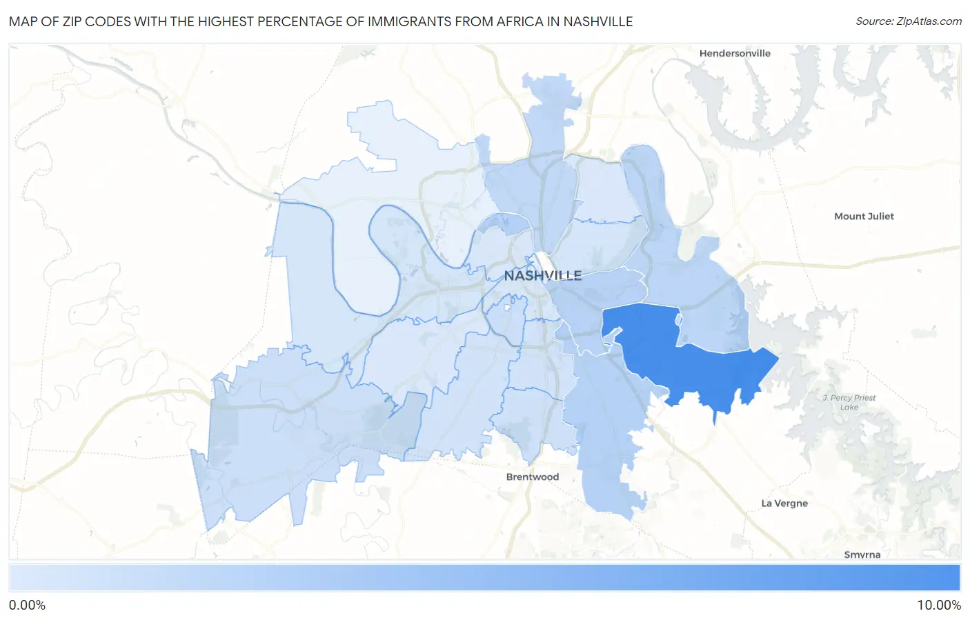 Zip Codes with the Highest Percentage of Immigrants from Africa in Nashville Map