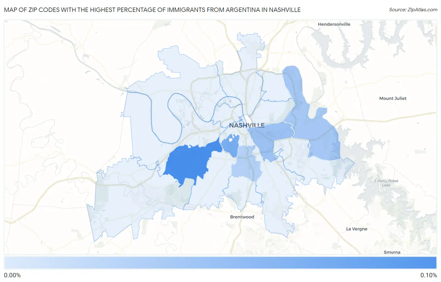 Zip Codes with the Highest Percentage of Immigrants from Argentina in Nashville Map