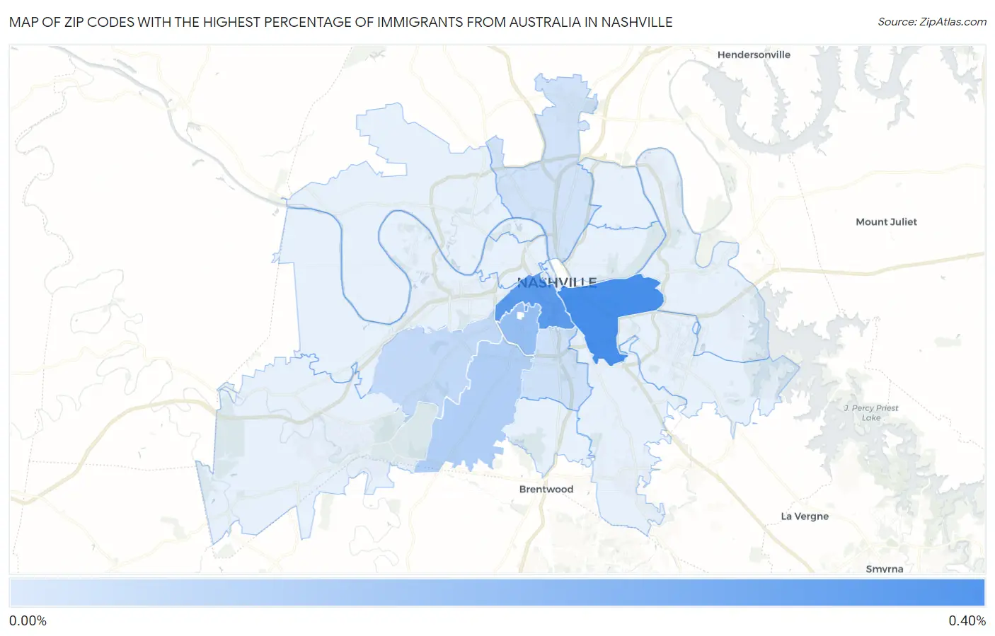 Zip Codes with the Highest Percentage of Immigrants from Australia in Nashville Map