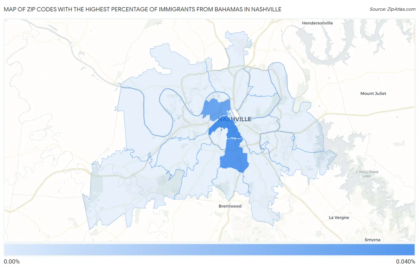 Zip Codes with the Highest Percentage of Immigrants from Bahamas in Nashville Map