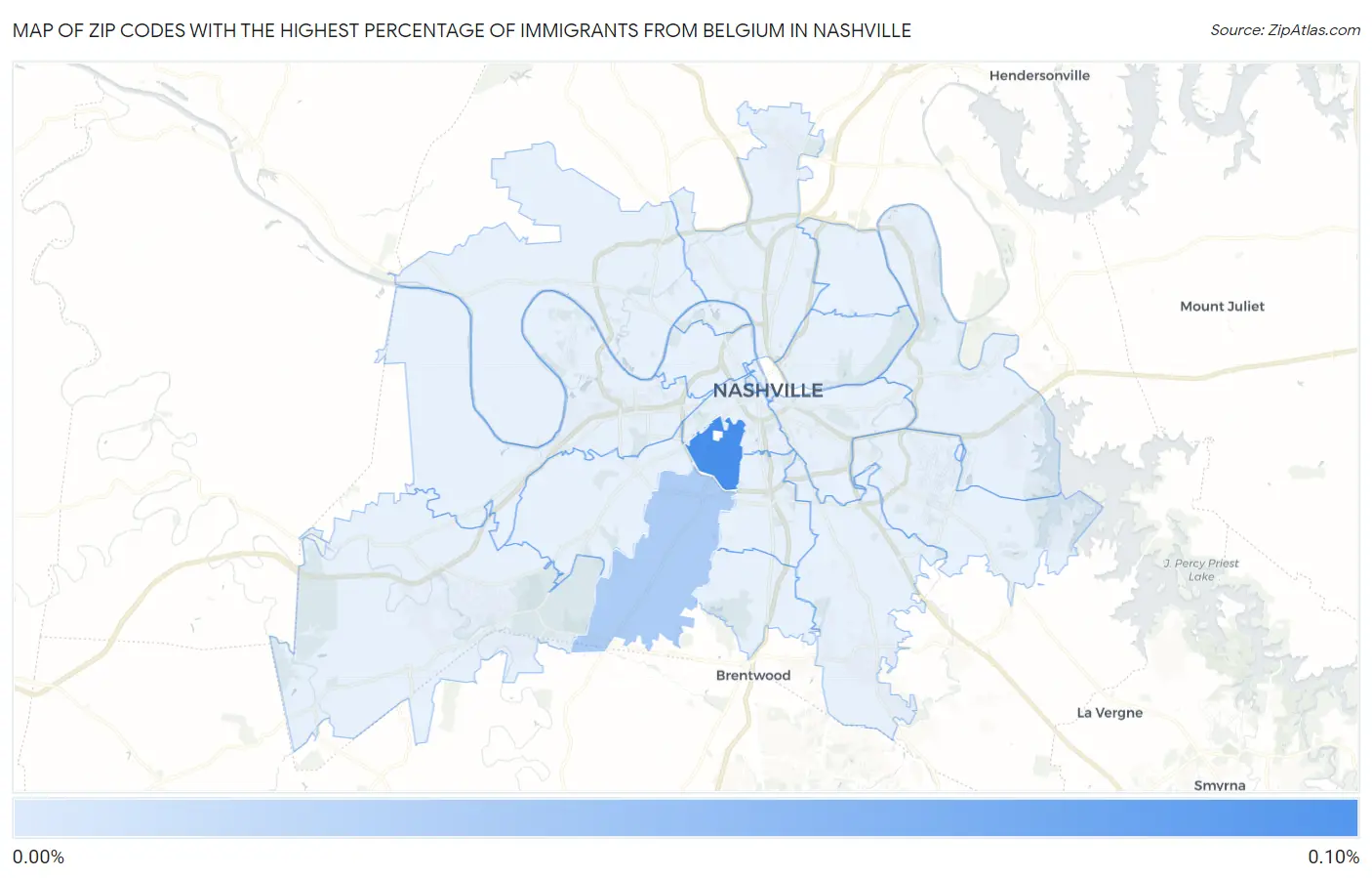 Zip Codes with the Highest Percentage of Immigrants from Belgium in Nashville Map