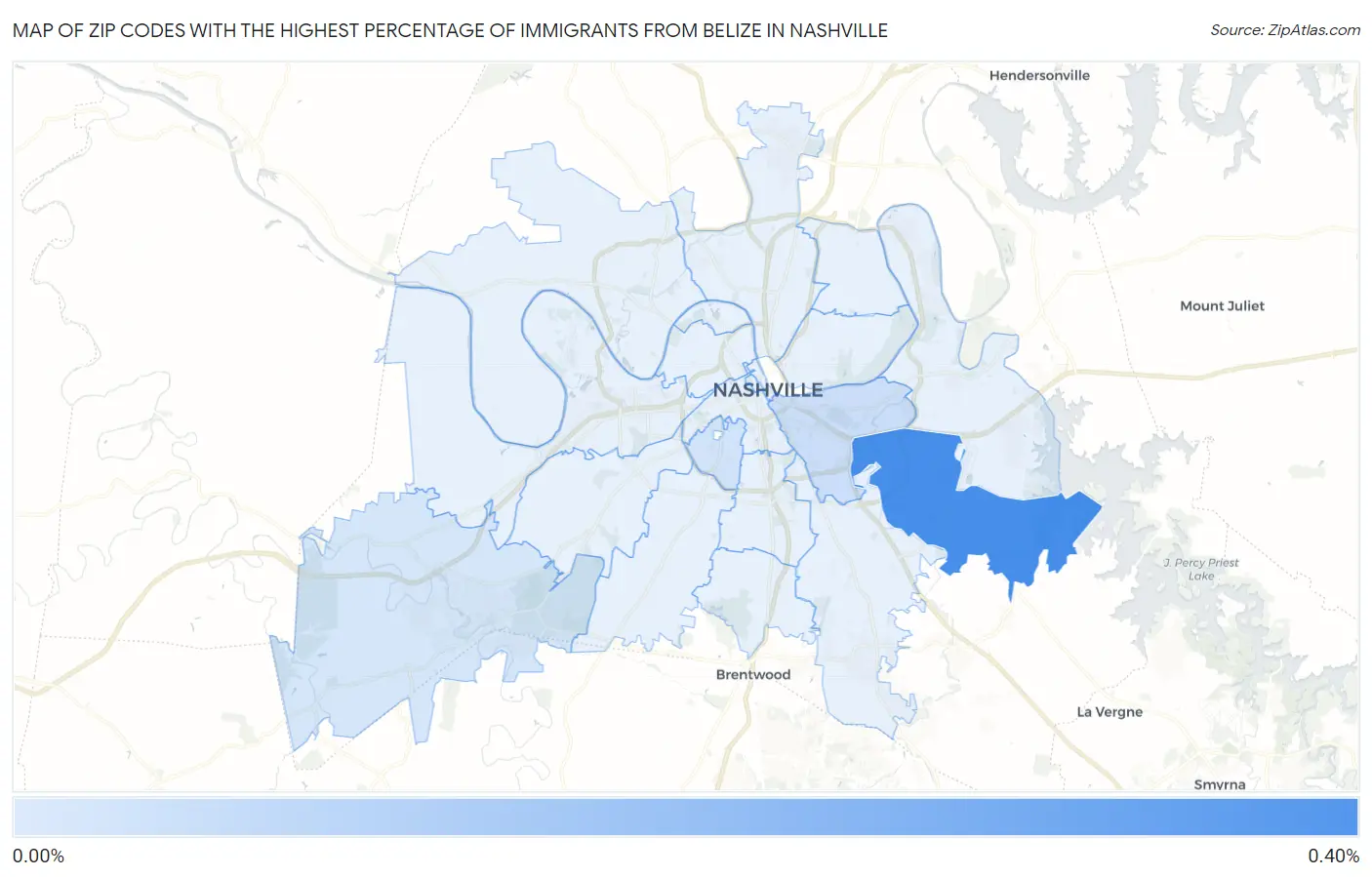 Zip Codes with the Highest Percentage of Immigrants from Belize in Nashville Map