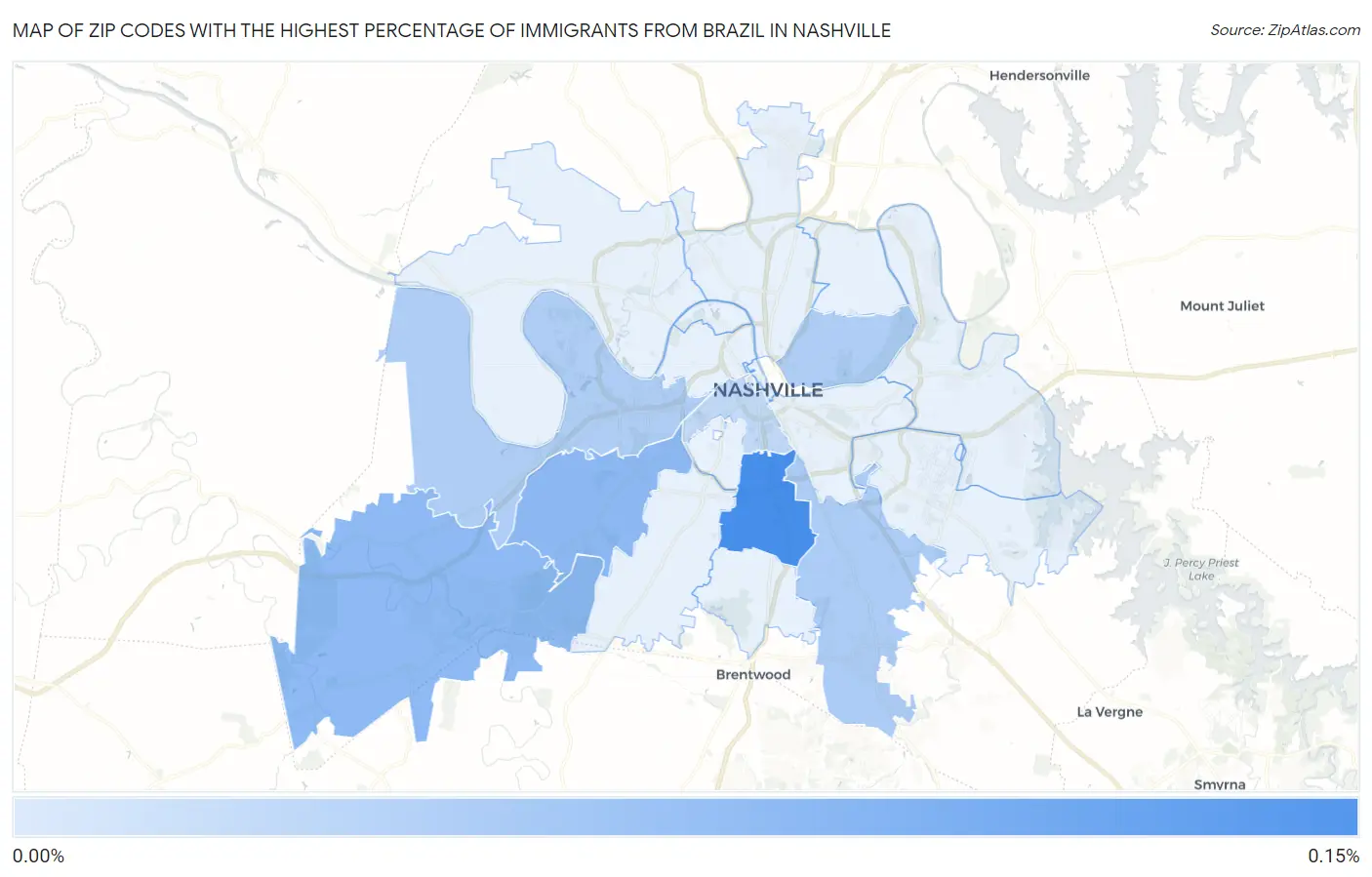 Zip Codes with the Highest Percentage of Immigrants from Brazil in Nashville Map