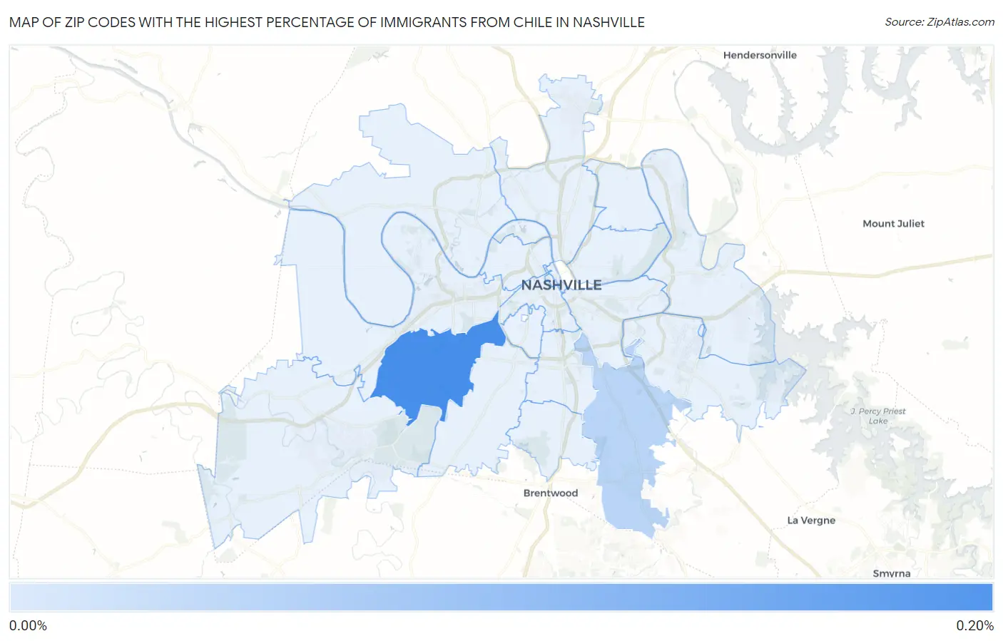 Zip Codes with the Highest Percentage of Immigrants from Chile in Nashville Map