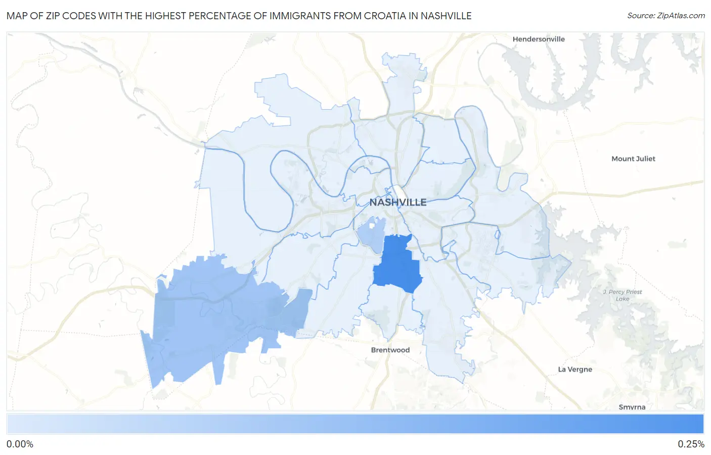 Zip Codes with the Highest Percentage of Immigrants from Croatia in Nashville Map