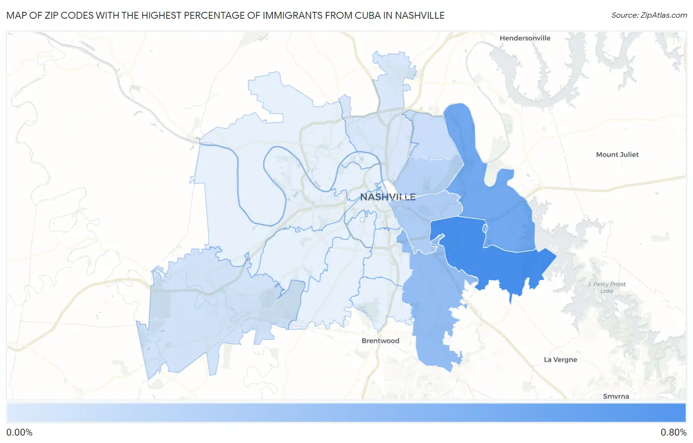 Zip Codes with the Highest Percentage of Immigrants from Cuba in Nashville Map