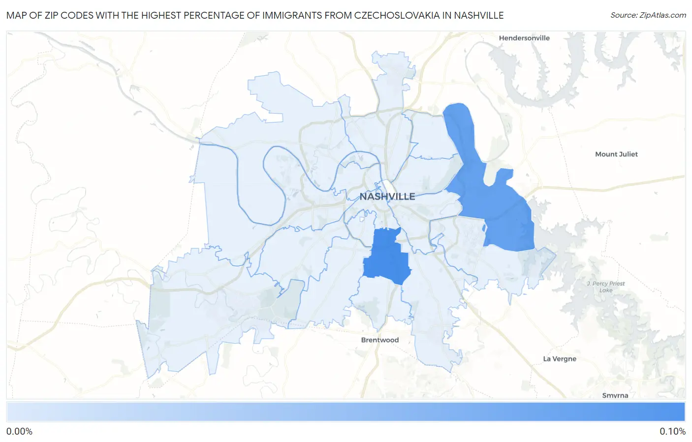 Zip Codes with the Highest Percentage of Immigrants from Czechoslovakia in Nashville Map