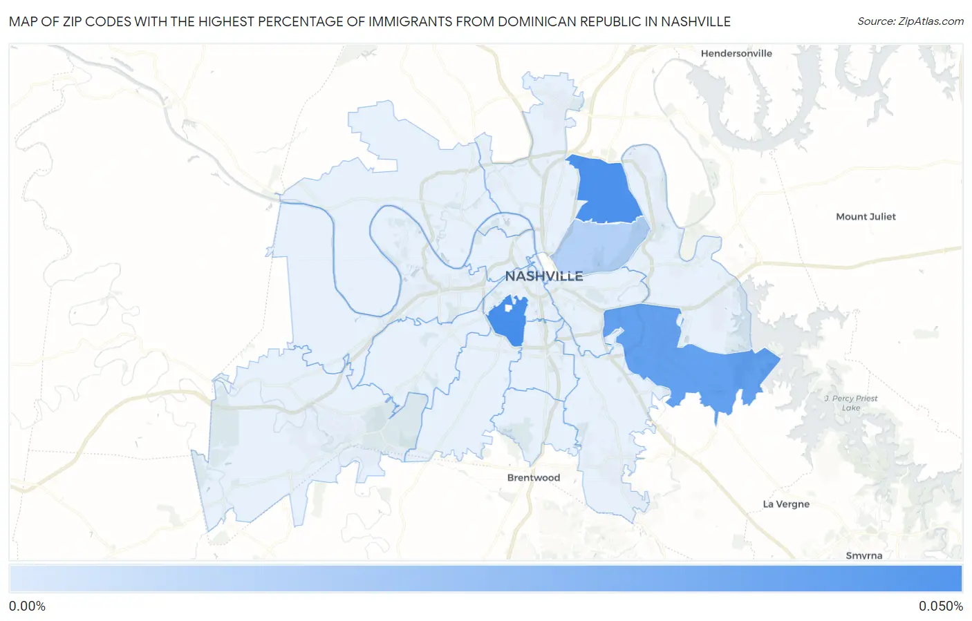 Zip Codes with the Highest Percentage of Immigrants from Dominican Republic in Nashville Map