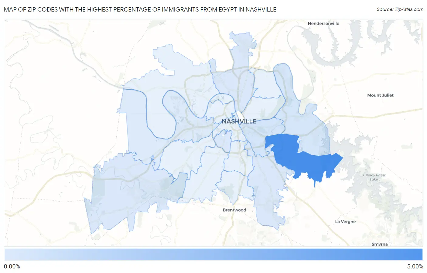 Zip Codes with the Highest Percentage of Immigrants from Egypt in Nashville Map