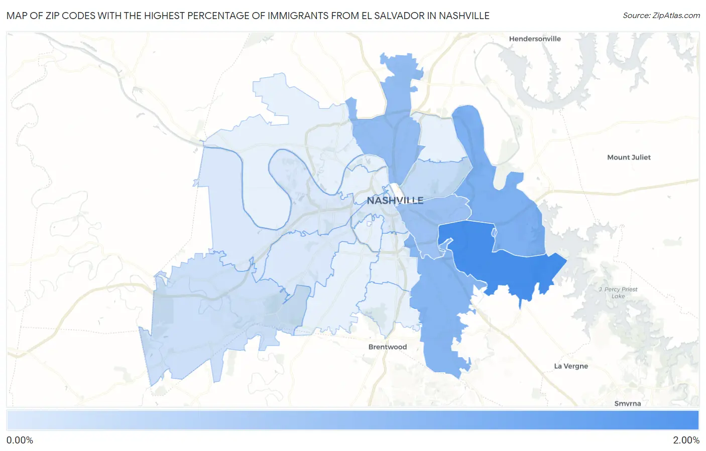 Zip Codes with the Highest Percentage of Immigrants from El Salvador in Nashville Map