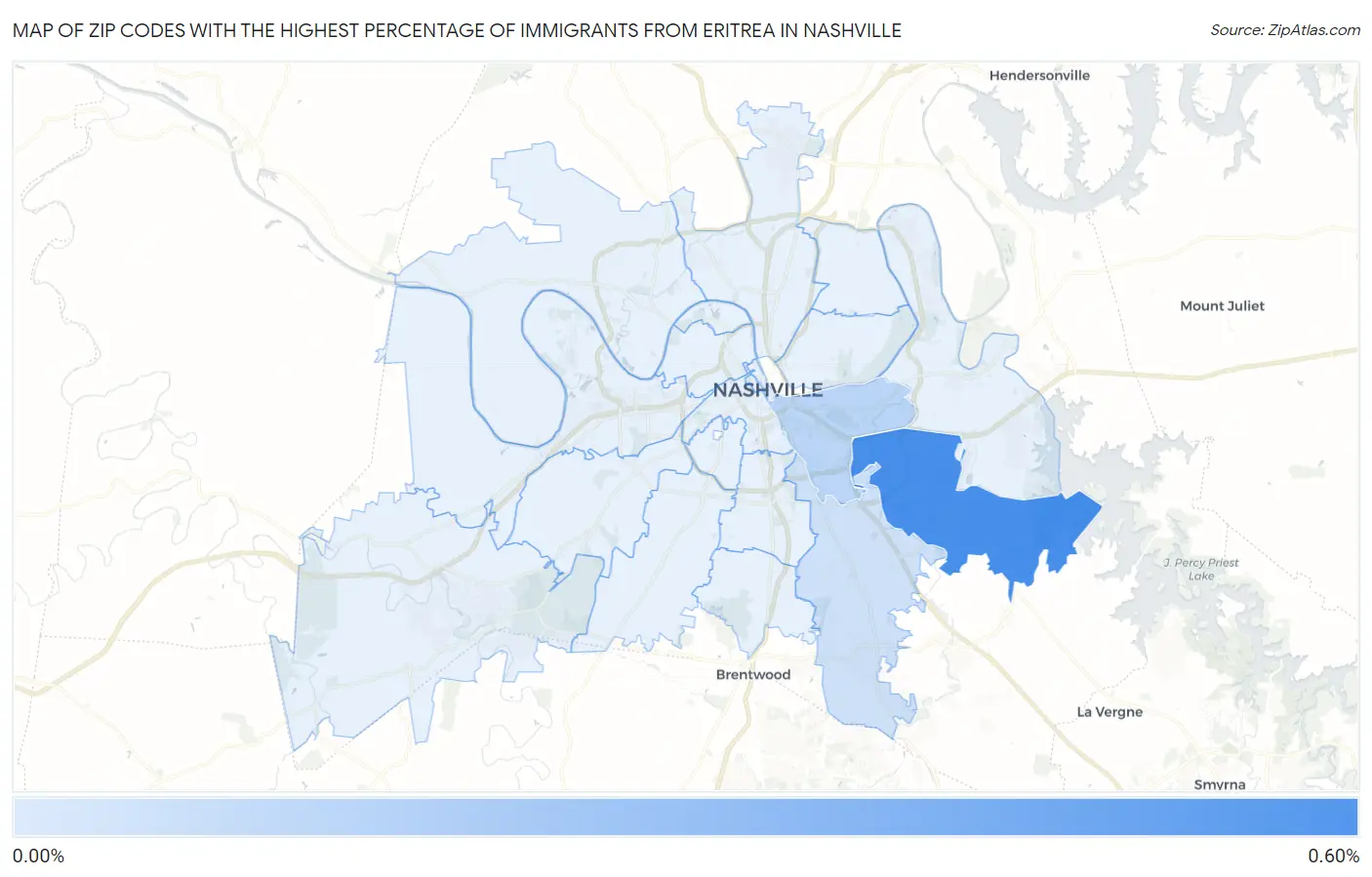 Zip Codes with the Highest Percentage of Immigrants from Eritrea in Nashville Map