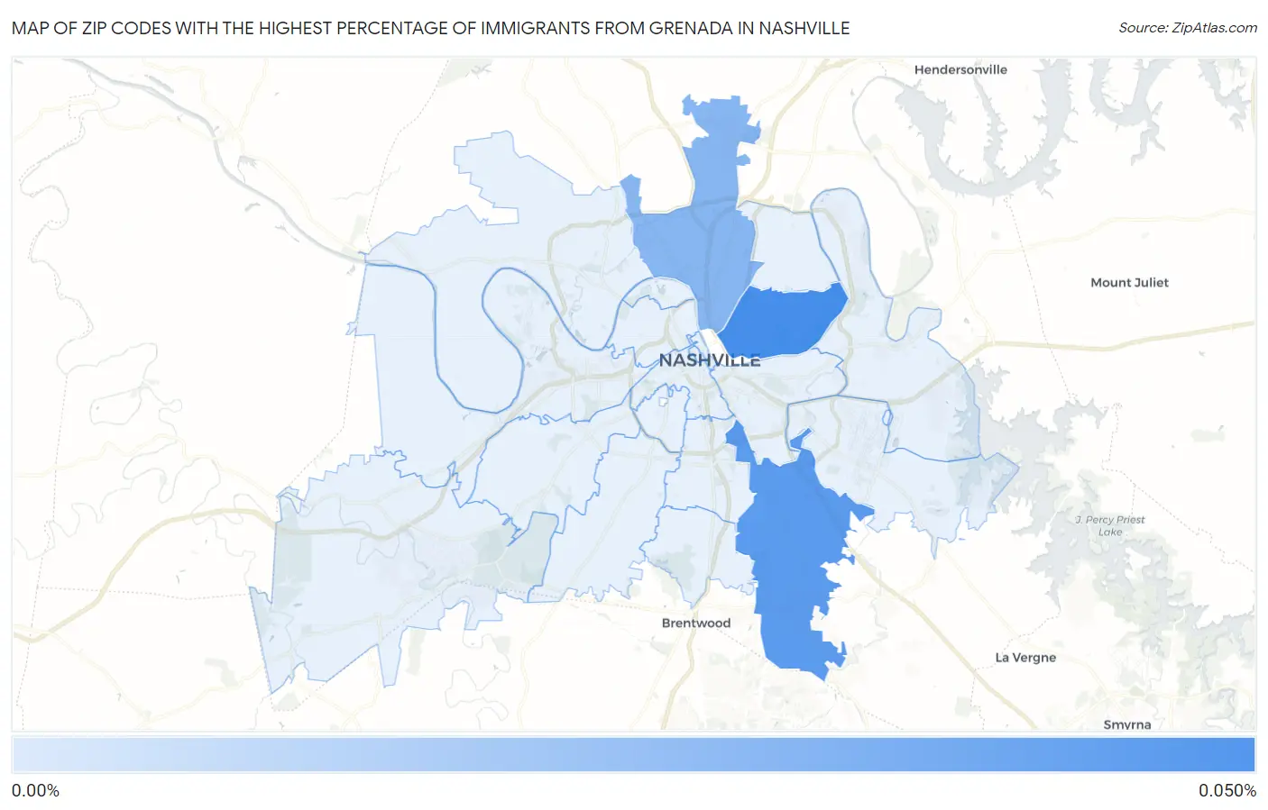 Zip Codes with the Highest Percentage of Immigrants from Grenada in Nashville Map
