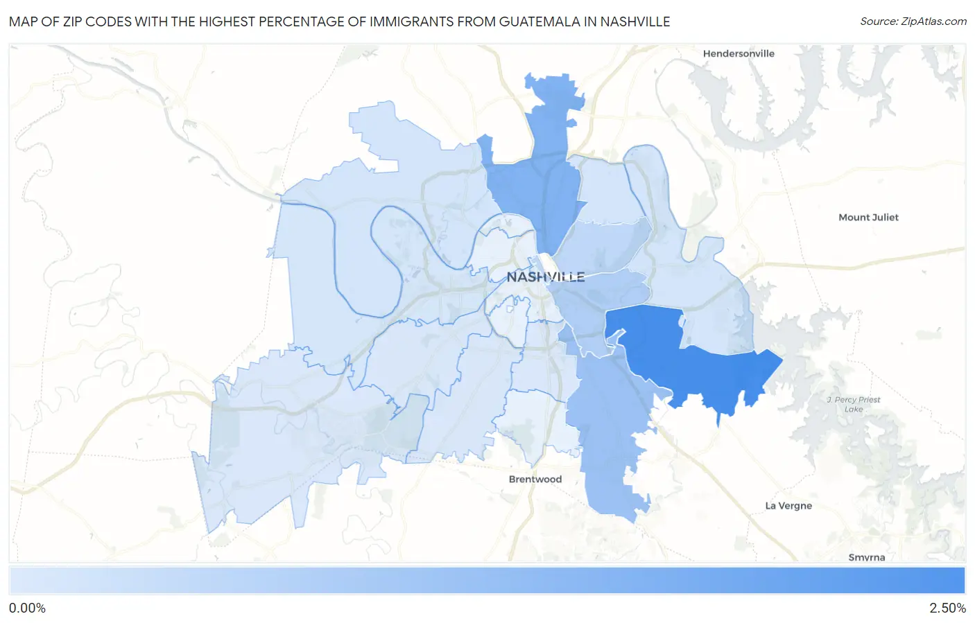 Zip Codes with the Highest Percentage of Immigrants from Guatemala in Nashville Map
