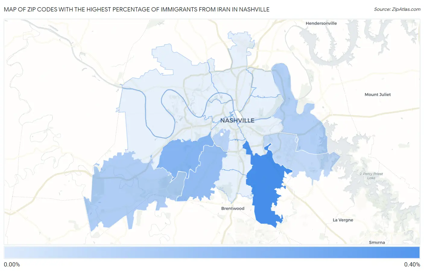 Zip Codes with the Highest Percentage of Immigrants from Iran in Nashville Map